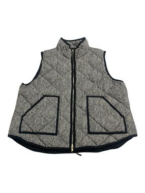 J. Crew Down Black and Cream Quilted Herringbone Vest
